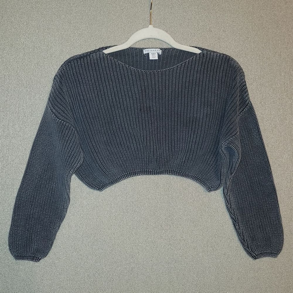 Primark Size 9-10 Years Cropped Knit Charcoal Crew Neck Sweater